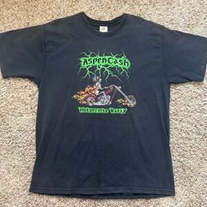 Vintage 2006 Aspen Cash Motorcycle Rally T-Shirt XL Fits Large Skeleton Biker